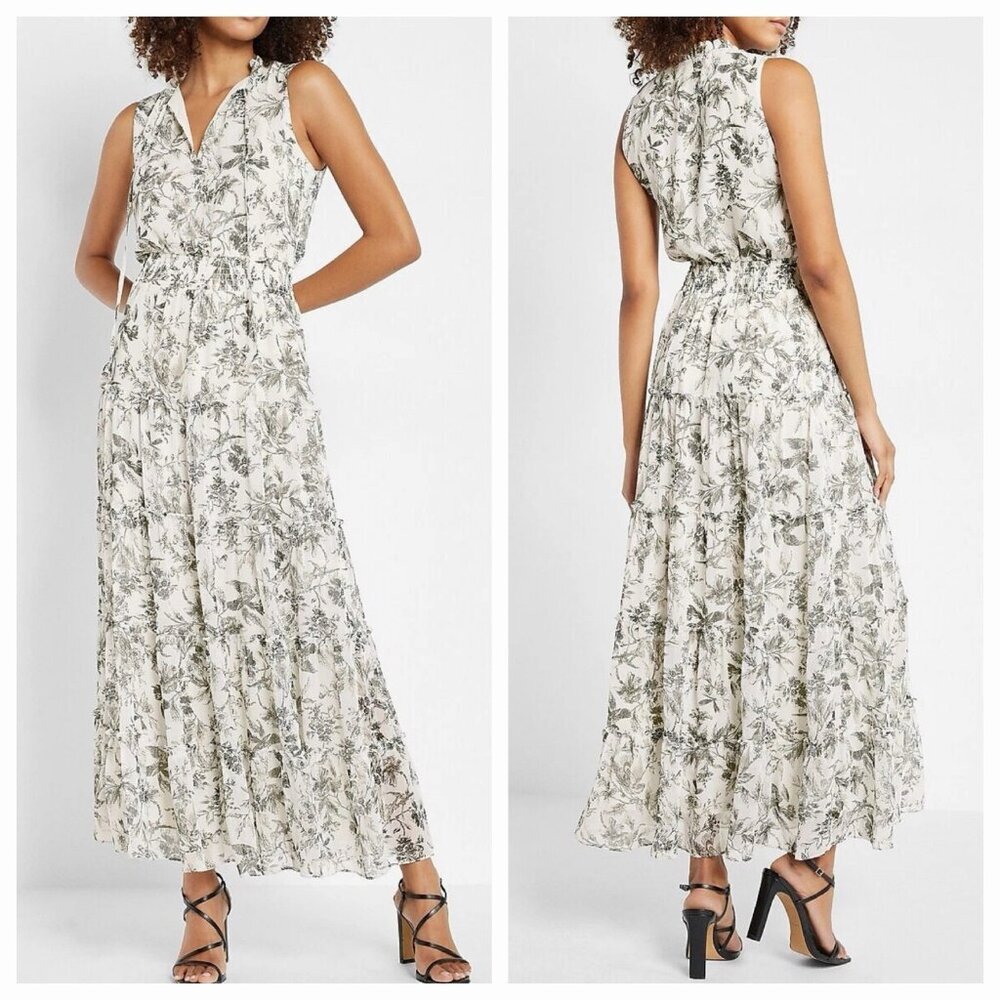 Express Floral Chiffon Tiered Maxi Dress XXS Garden Spring Summer Party